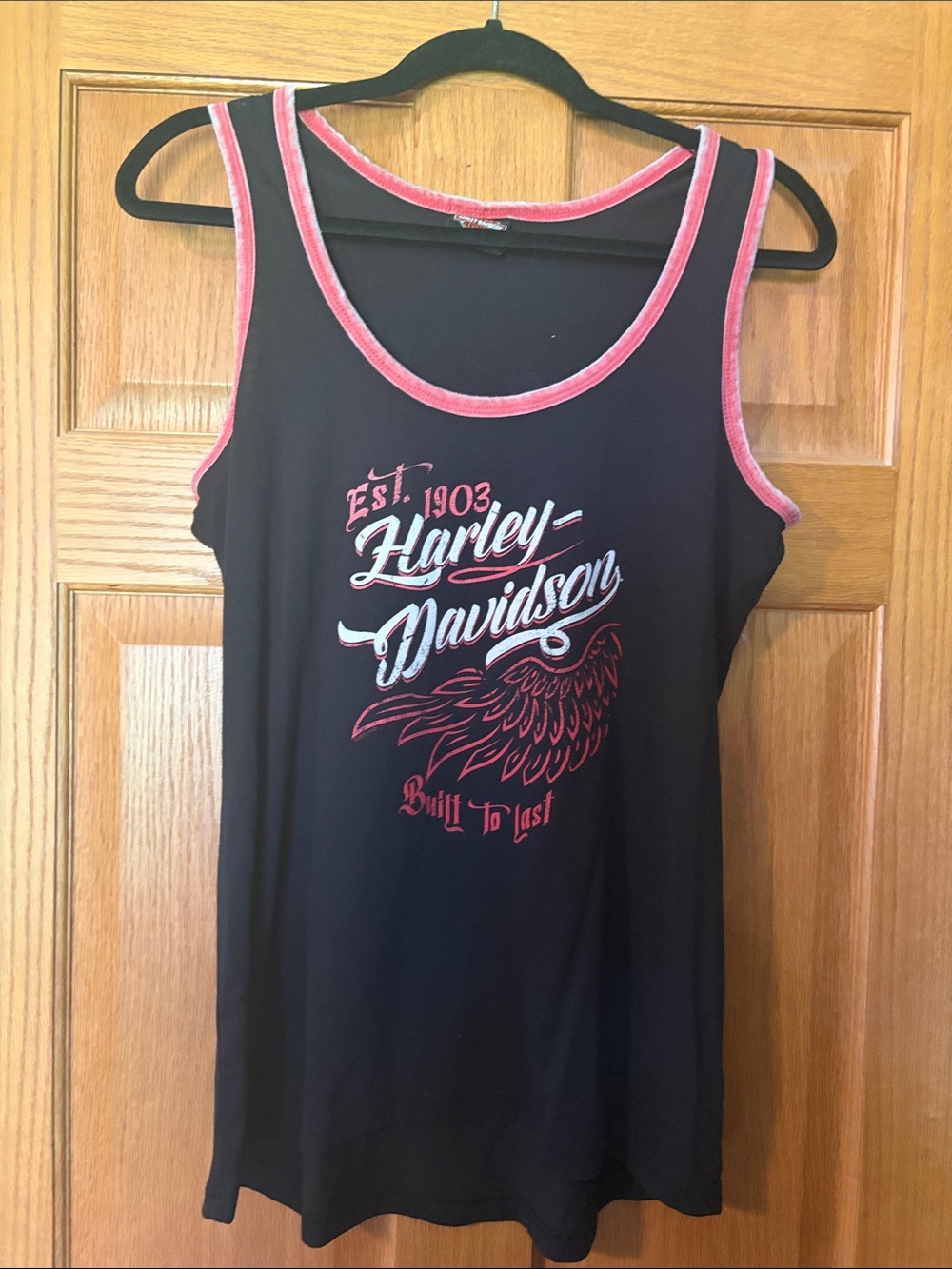 Harley-Davidson Black Tank with Pink Trim and Wing Graphic